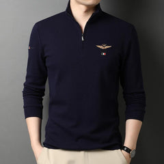 Embroidered Polo Shirt With Zipper Collar