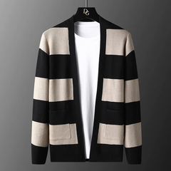 Winter long-sleeved striped cardigan sweater men