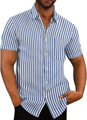 Men's solid color short-sleeved linen buttons shirt