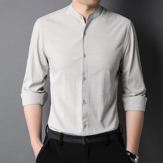 2023 Men's Business Casual Slim Fit Cotton Stand Collar Long Sleeve Shirt
