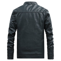 Men's Stand Collar Solid Color Leather Jacket