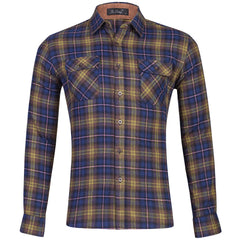Men's Cotton Flannel Plaid Double Pocket Long Sleeve Shirt