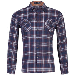 Men's Cotton Flannel Plaid Double Pocket Long Sleeve Shirt