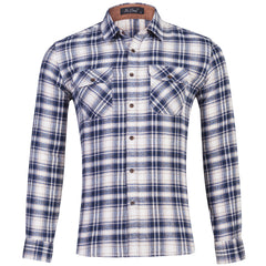 Men's Cotton Flannel Plaid Double Pocket Long Sleeve Shirt