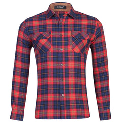 Men's Cotton Flannel Plaid Double Pocket Long Sleeve Shirt