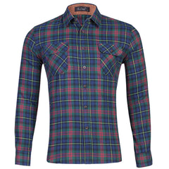 Men's Cotton Flannel Plaid Double Pocket Long Sleeve Shirt