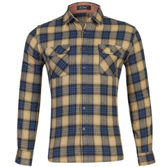 Men's Cotton Flannel Plaid Double Pocket Long Sleeve Shirt