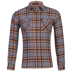 Men's Cotton Flannel Plaid Double Pocket Long Sleeve Shirt