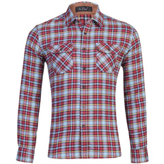 Men's Cotton Flannel Plaid Double Pocket Long Sleeve Shirt