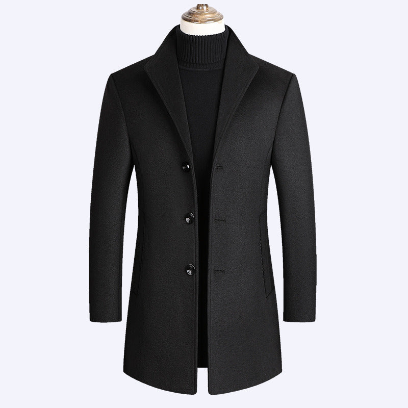 Winter Solid Color Casual Woolen Coat
