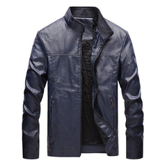 Men's Stand Collar Solid Color Leather Jacket