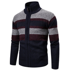 Men's Stand Collar Fashion Striped Knit Sweater