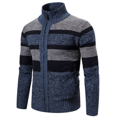 Men's Stand Collar Fashion Striped Knit Sweater