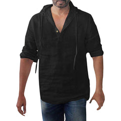 Men's New Summer Cotton and Linen Fashion Casual Hooded Shirt