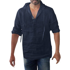 Men's New Summer Cotton and Linen Fashion Casual Hooded Shirt