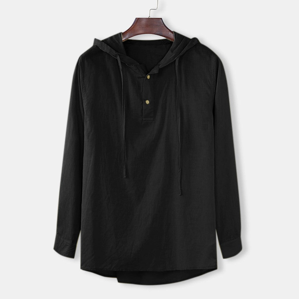 Men's New Summer Cotton and Linen Fashion Casual Hooded Shirt