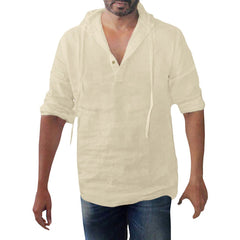 Men's New Summer Cotton and Linen Fashion Casual Hooded Shirt