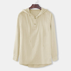 Men's New Summer Cotton and Linen Fashion Casual Hooded Shirt