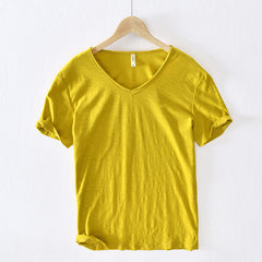 Cotton Linen Breathable Slim Solid Color Short-sleeved T-shirt