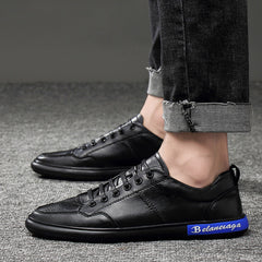 Men's New Style Leather Breathable Low Top Versatile White Shoes