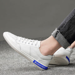 Men's New Style Leather Breathable Low Top Versatile White Shoes