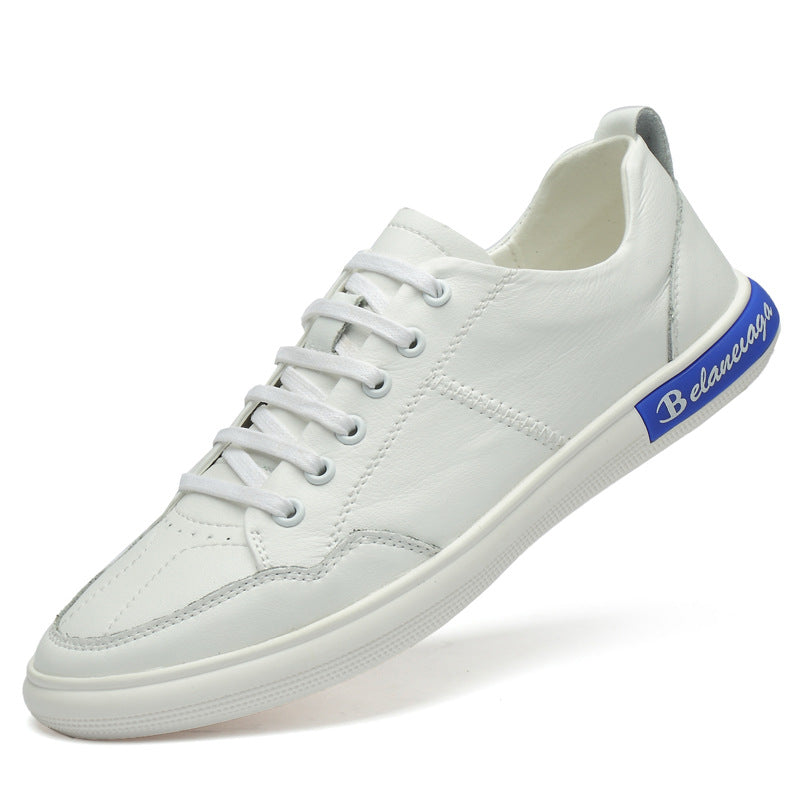 Men's New Style Leather Breathable Low Top Versatile White Shoes
