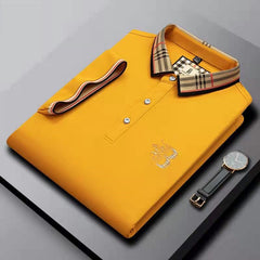 Men's Business Embroidered Striped Lapel Polo Shirt