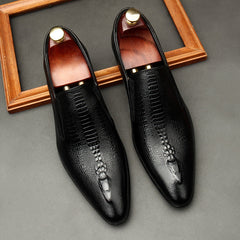 Men's High-end Business Casual Breathable Crocodile Pattern Pointed Leather Shoes