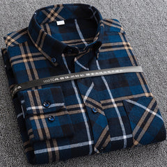 Men's plaid cotton casual loose inch shirt
