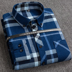 Men's plaid cotton casual loose inch shirt