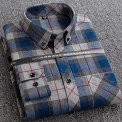 Men's plaid cotton casual loose inch shirt