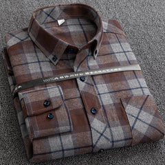Men's plaid cotton casual loose inch shirt