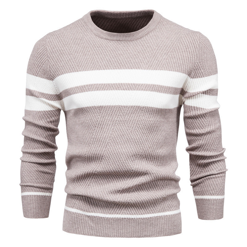Men's Casual Striped Color Block Crew Neck Sweater