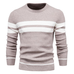 Men's Casual Striped Color Block Crew Neck Sweater