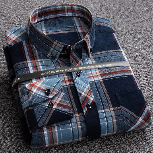Men's plaid cotton casual loose inch shirt