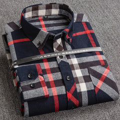 Men's plaid cotton casual loose inch shirt