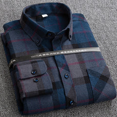Men's plaid cotton casual loose inch shirt