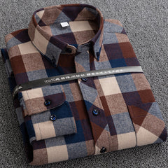 Men's plaid cotton casual loose inch shirt
