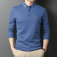 Men's Cotton Striped Embroidered Polo Shirt