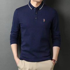 Men's Cotton Striped Embroidered Polo Shirt