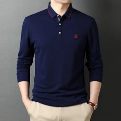 Men's Cotton Striped Embroidered Polo Shirt