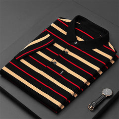 Cotton Striped Lapel Polo Shirt