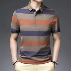 Colorblock Striped Cotton Polo Shirt