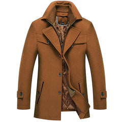 Men's Double Collar Cotton Thick Woolen Coat
