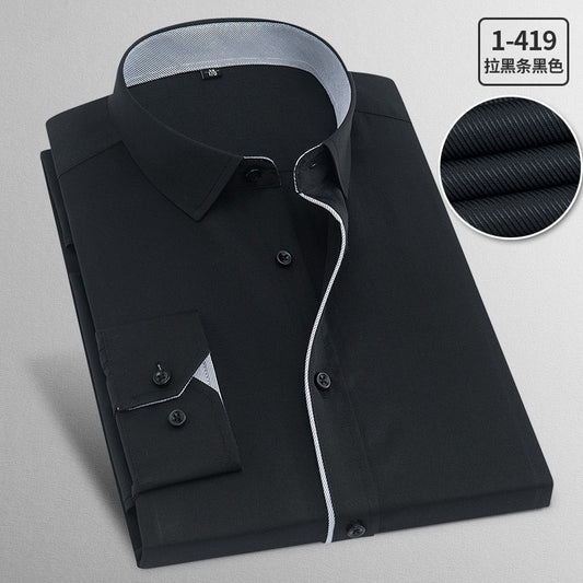 Men's Plus Size Business Formal Solid Color Long Sleeve Shirt