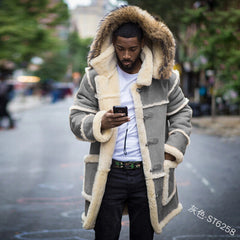 Men's Solid Color Stitching Casual Lapel Hooded Jacket