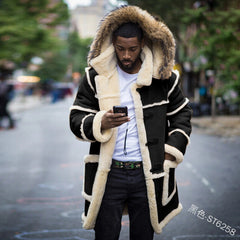 Men's Solid Color Stitching Casual Lapel Hooded Jacket