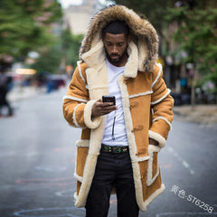 Men's Solid Color Stitching Casual Lapel Hooded Jacket