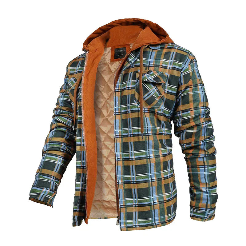 Checkered Hooded Casual Jacket