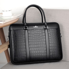 Men's Stylish Crocodile Pattern Large Capacity Business Handbag